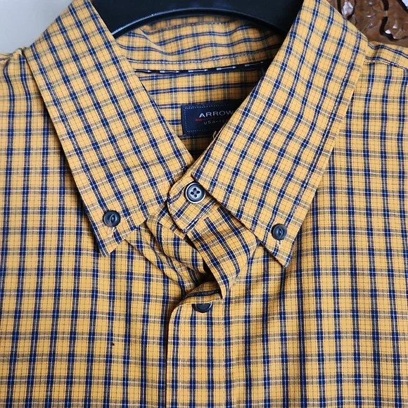 Arrow, Men's gold plaid shirt, long sleeves, like new, Sz L/G - Picture 4 of 8